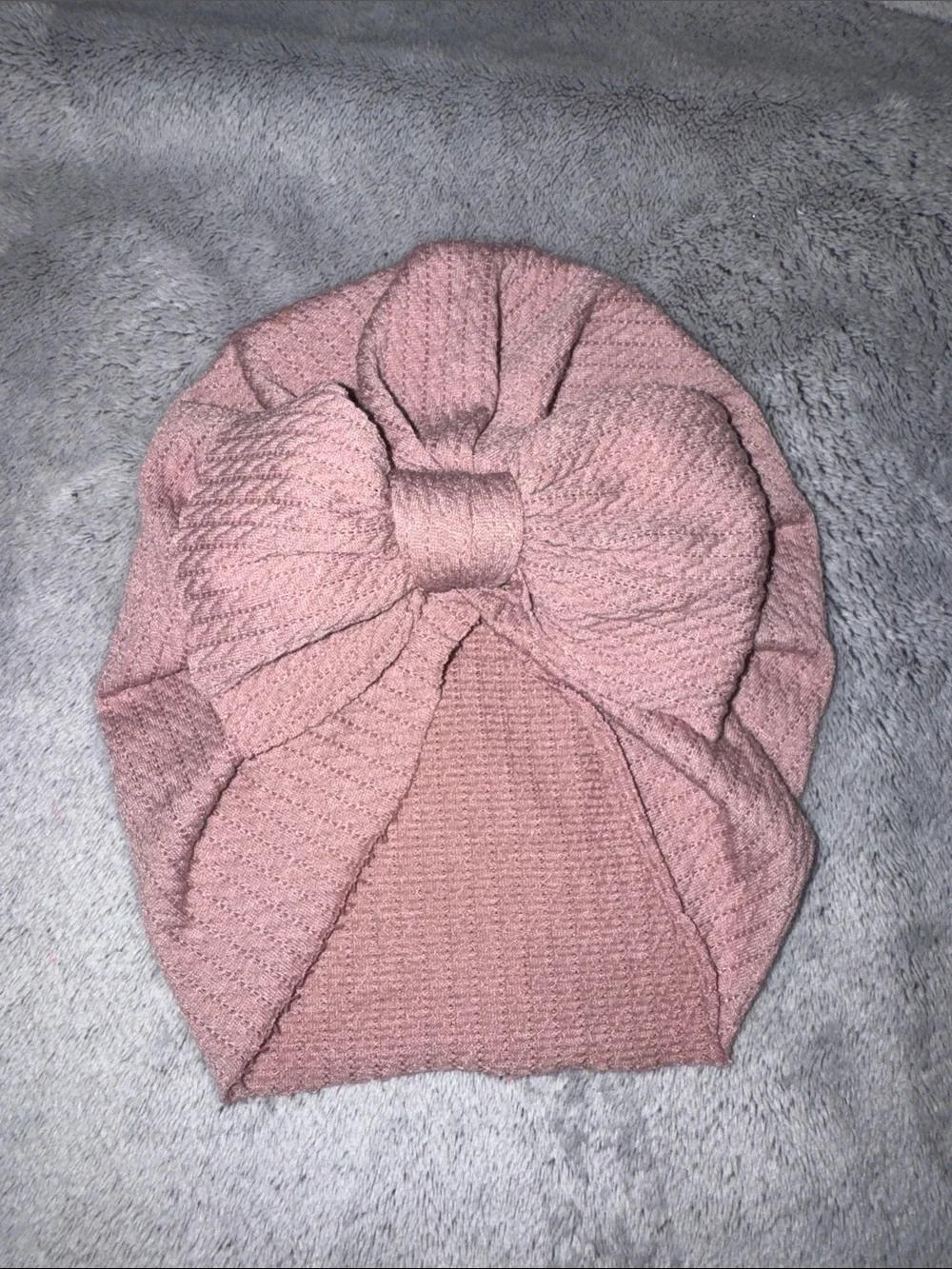 Knit Bow Turban Hat in Dusty Rose